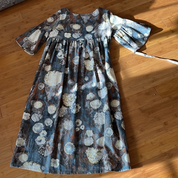 Bryn Walker 100% Linen Lagenlook long midi mustard yellow dress Size Sz small - Picture 8 of 9